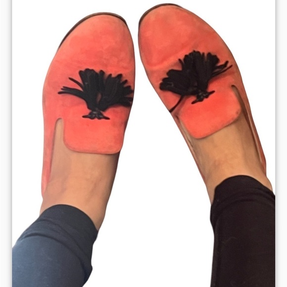 Giuseppe Zanotti Tasseled Suede Shoes Sz 37.5 US 7.5 Smoking Loafer Pink - Picture 1 of 7